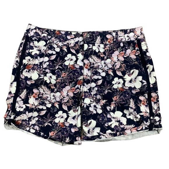 Women's Gloria Vanderbilt 12 L Large Floral Navy Purple Chino Khakis Shorts New - Picture 4 of 11